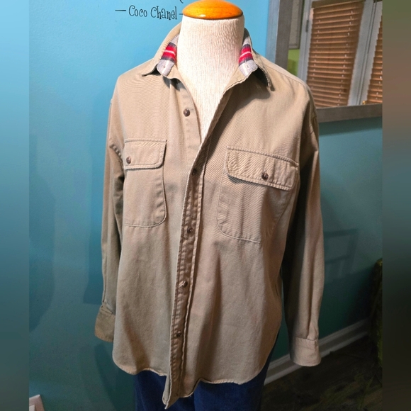 Ralph Lauren Country Tan Shirt with Plaid Collar Detail - Picture 1 of 6
